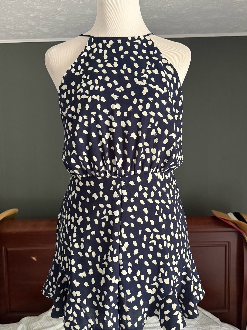 She + Sky Navy and White Halter Romper